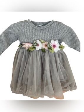 Baby Girl 6M Knit Dress With Floral Embroidered Tulle Tutu Skirt